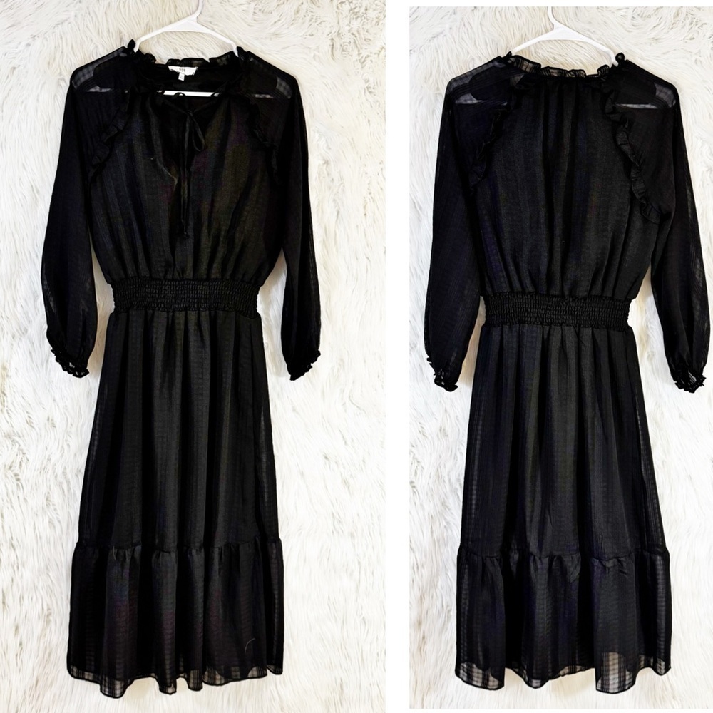 NSR Women's Black Midi Dress Ruffle Neck Size S